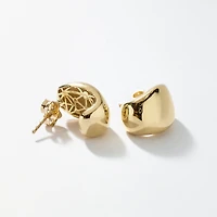Wide Dome J-Hoop Earrings in 10K Yellow Gold