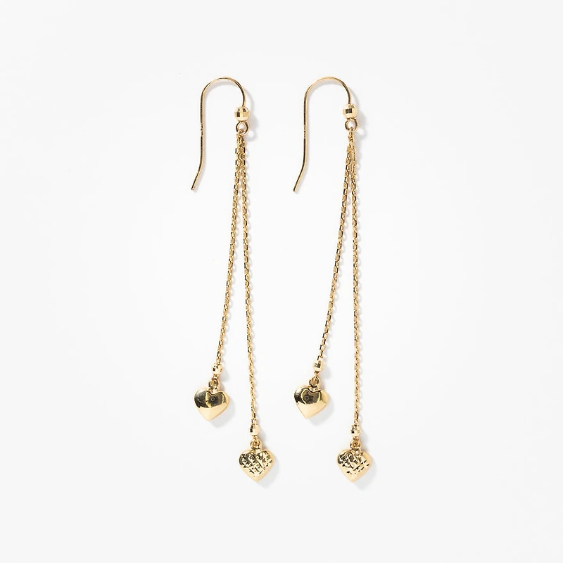Puff Heart Drop Earrings in 10K Yellow Gold