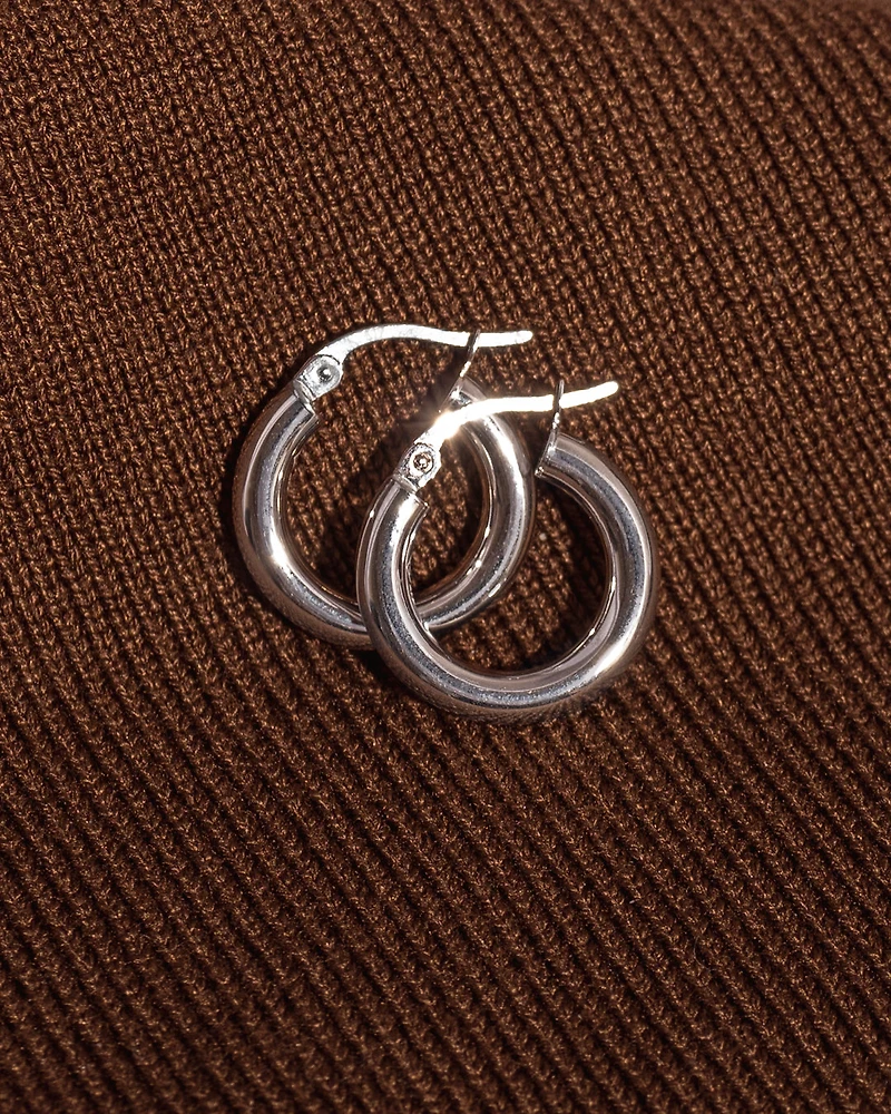 3x10mm Polished Tube Hoop Earrings in 10K White Gold