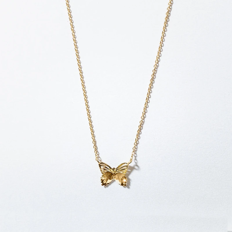Butterfly Pendant Necklace in 10K Yellow and White Gold