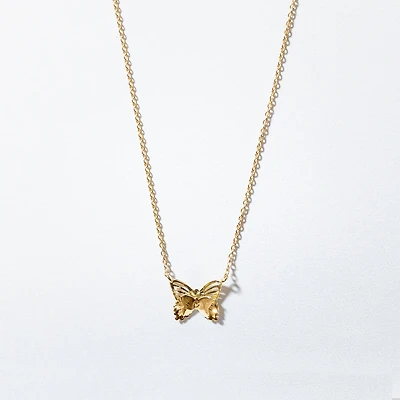 Butterfly Pendant Necklace in 10K Yellow and White Gold