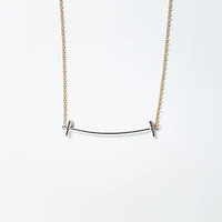 Curved T-Bar Pendant Necklace in 10K Yellow and White Gold