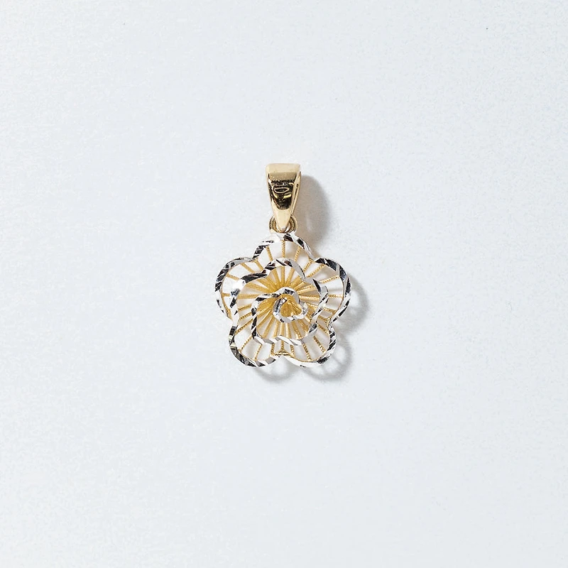 Rose Pendant in 10K Yellow and White Gold