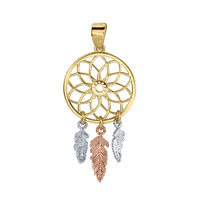 Dreamcatcher Pendant in 10K Rose White and Yellow Gold