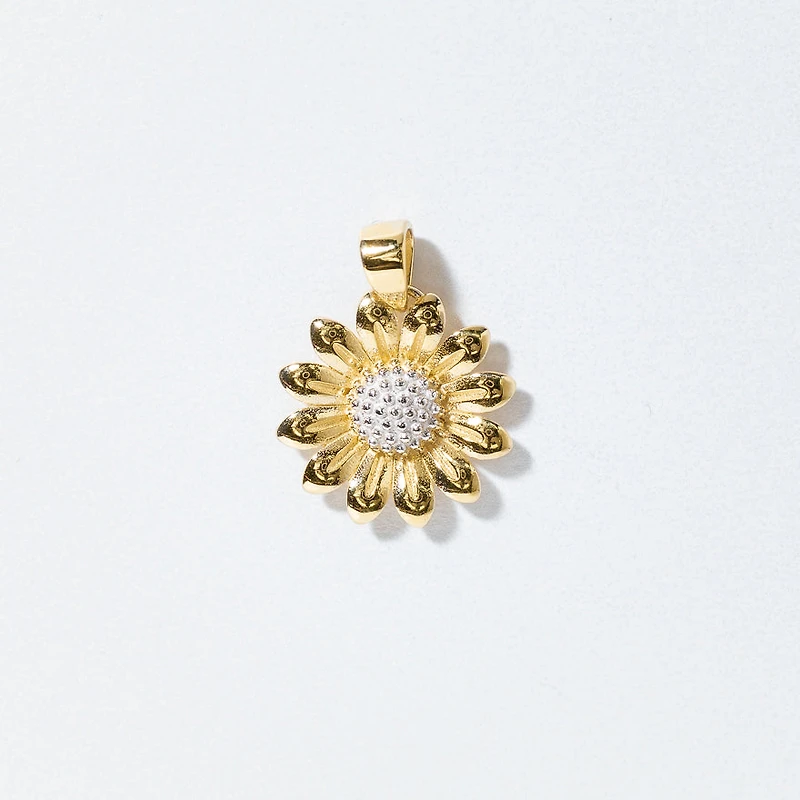 Sunflower Pendant in 10K Yellow and White Gold