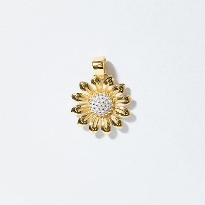 Sunflower Pendant in 10K Yellow and White Gold