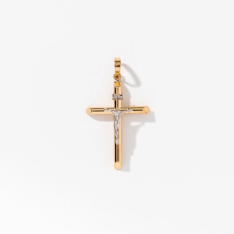 Crucifix Cross Pendant in 14K Yellow and White Gold