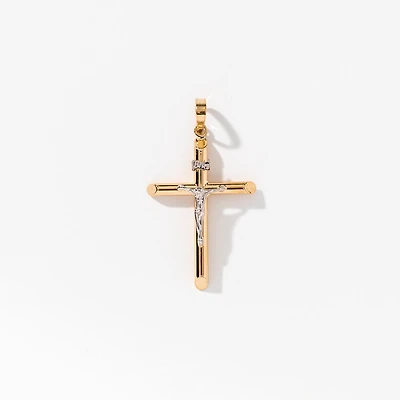 Crucifix Cross Pendant in 14K Yellow and White Gold