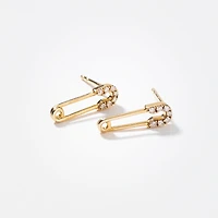 Diamond Safety Pin Earrings in 10K Yellow Gold (0.09 ct tw)