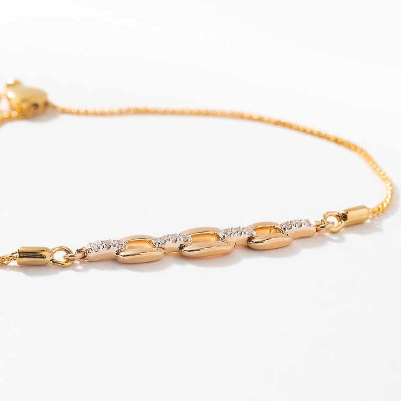 Diamond Bolo Link Bracelet in 10K Yellow Gold (0.13 ct tw)