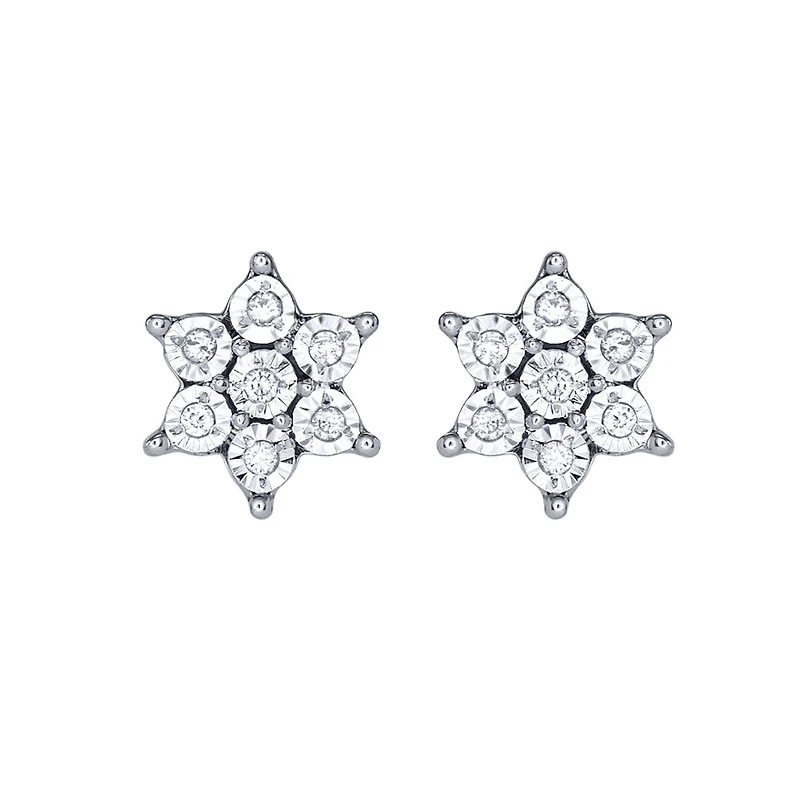 Flower Diamond Stud Earrings in 10K White Gold (0.04 ct tw)