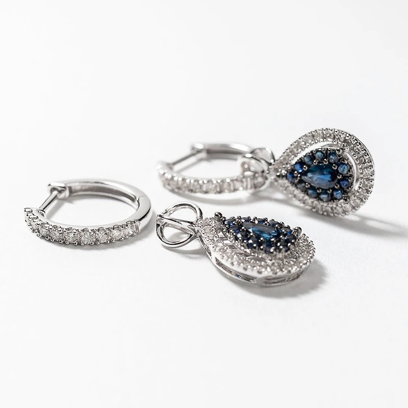 Sapphire Earrings With Diamond Accents With Removable Pear Drop in 10K