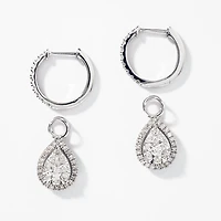 10K White Gold Diamond Huggie Hoop Earrings with Removable Pear Shaped