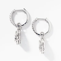 10K White Gold Diamond Huggie Hoop Earrings with Removable Pear Shaped