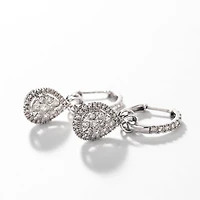 10K White Gold Diamond Huggie Hoop Earrings with Removable Pear Shaped
