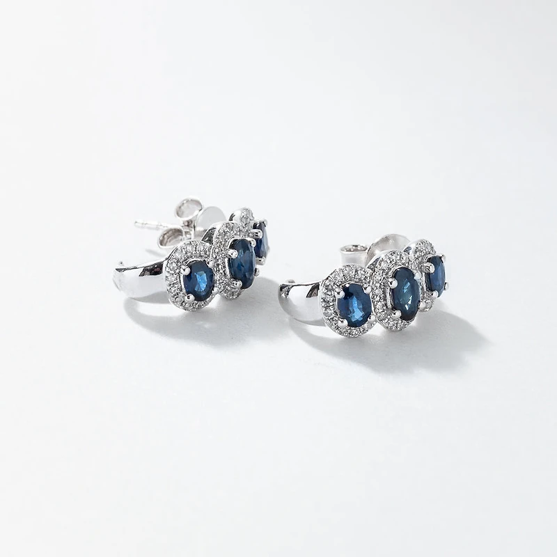 Sapphire and Diamond Earrings in 10K White Gold