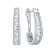 Channel-Set Diamond J-Hoop Earrings in 10K White Gold ( ct tw