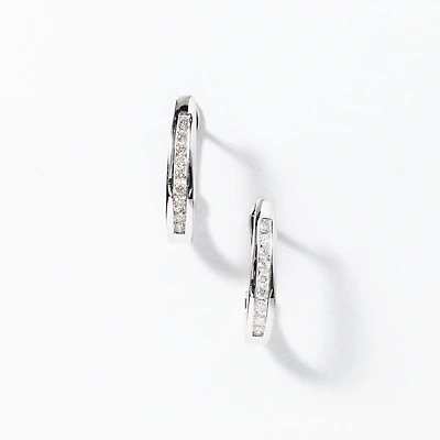 Channel-Set Diamond J-Hoop Earrings in 10K White Gold (0.25 ct tw)