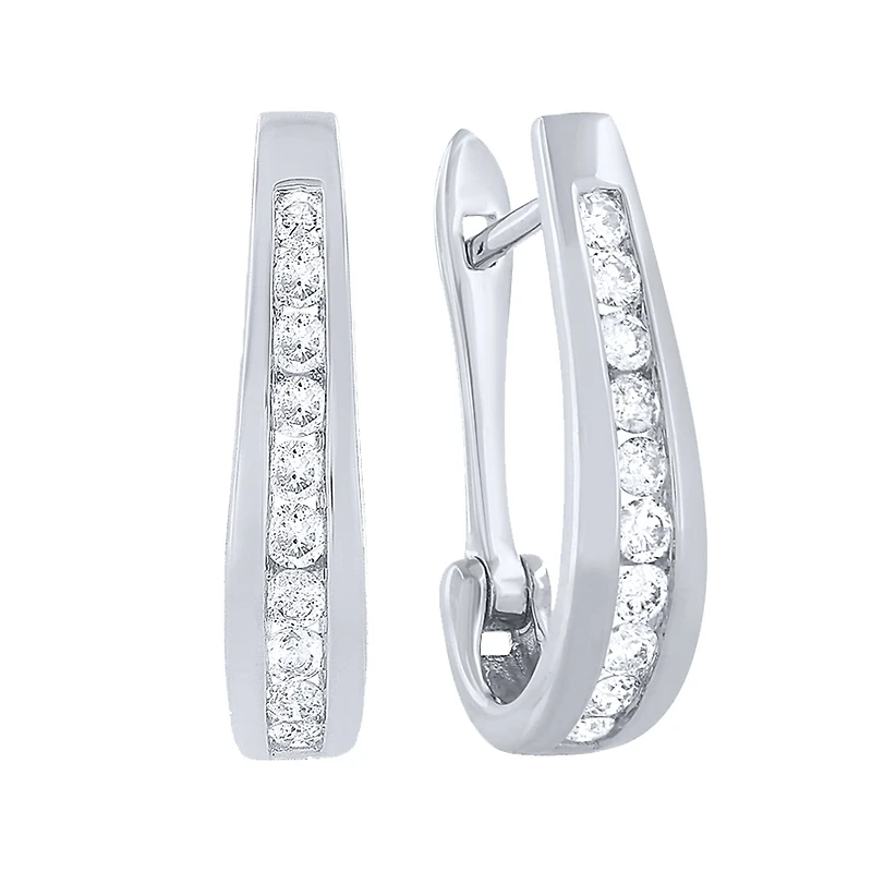 Channel-Set Diamond J-Hoop Earrings in 10K White Gold ( ct tw