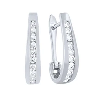 Channel-Set Diamond J-Hoop Earrings in 10K White Gold ( ct tw