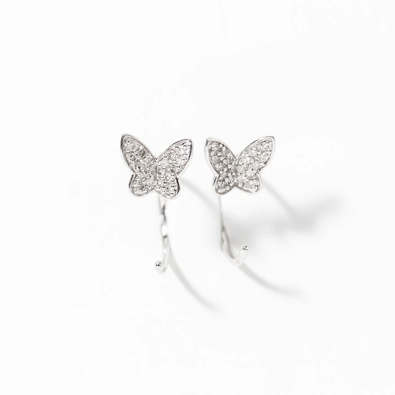 Diamond Butterfly Earrings in 10K White Gold (0.15 ct tw)