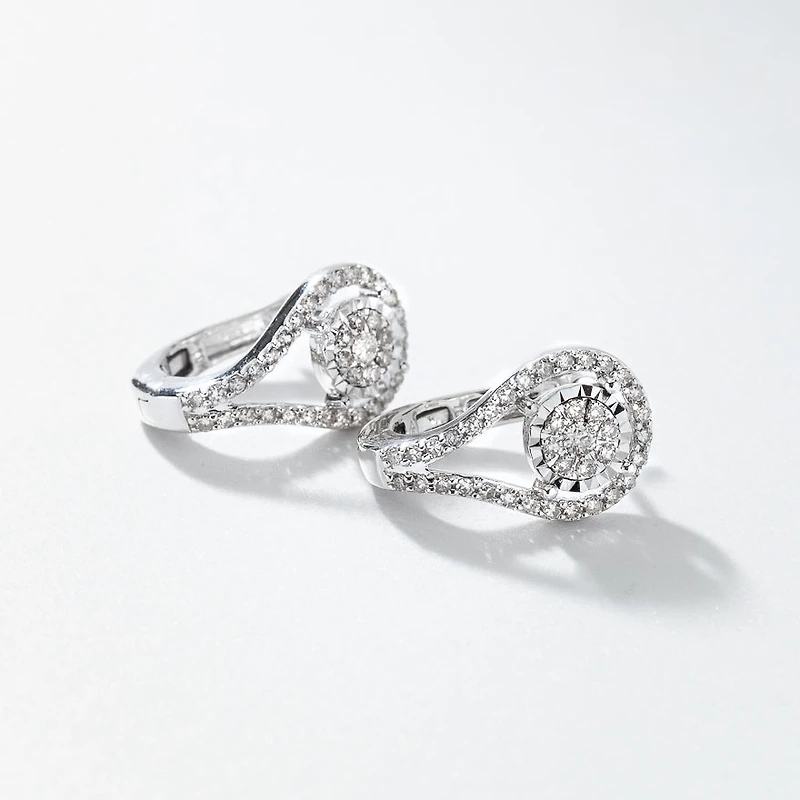 Diamond Cluster Earrings in 10K White Gold (0.63 ct tw)