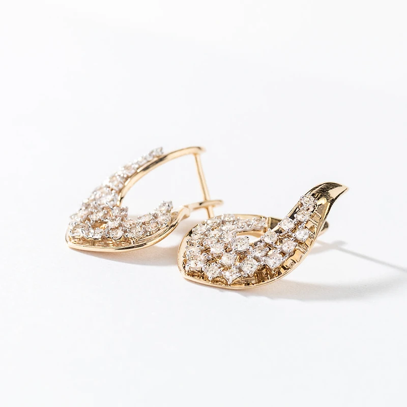 Diamond Cluster Earrings in 10K Yellow and White Gold (1.00 ct tw)
