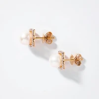 Pearl Earrings with Diamond Accents in 10K Yellow Gold
