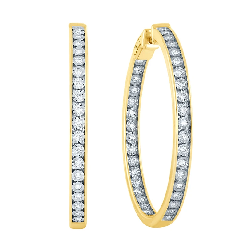 Diamond Hoop Earrings in 10K Yellow and White Gold ( ct tw