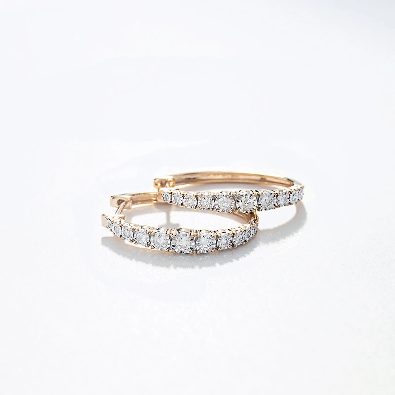 -Fara- Diamond Oval Shape Hoop Earrings In 10K Yellow Gold (0.50 ct tw