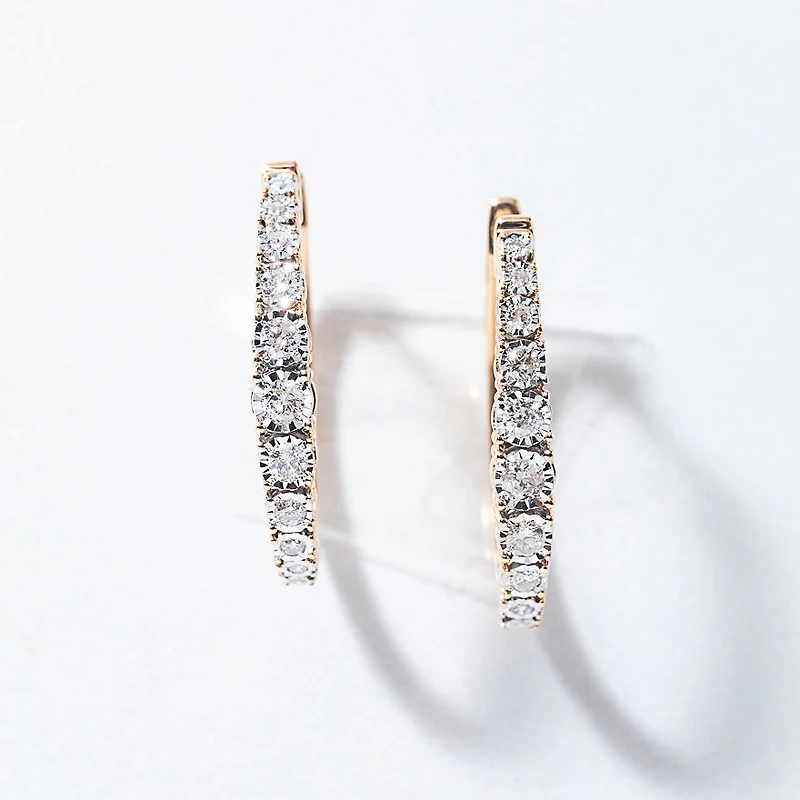 -Fara- Diamond Oval Shape Hoop Earrings In 10K Yellow Gold (0.50 ct tw