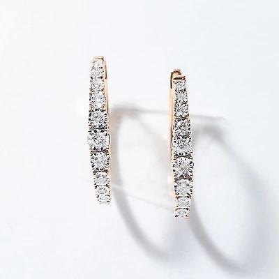 -Fara- Diamond Oval Shape Hoop Earrings In 10K Yellow Gold (0.50 ct tw