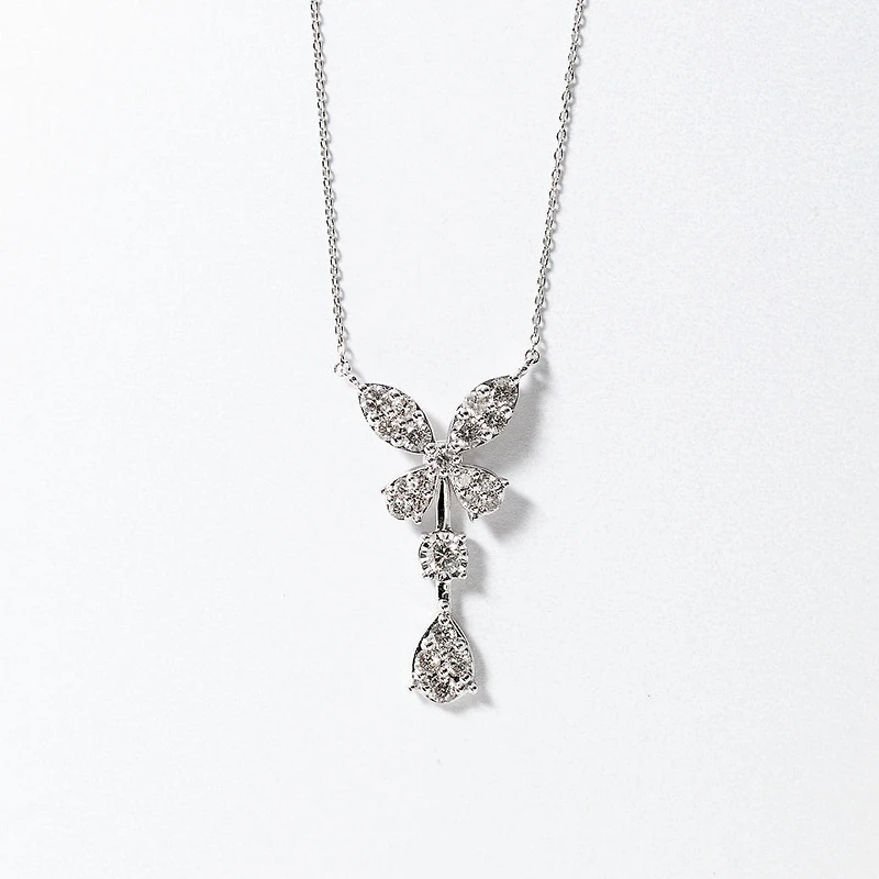 Butterfly Style Pendant with Removable Drop in 10K White Gold (1.00 ct
