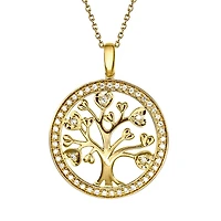 Family Tree Circle Diamond Pendant Necklace in 10K Yellow Gold (0.16ct