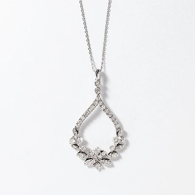 Diamond Cluster Necklace in 10K White Gold (1.00 ct tw)