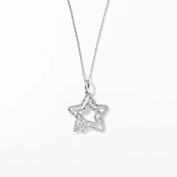 Double Star Diamond Pendant Necklace in 10K White Gold (0.16 ct tw)