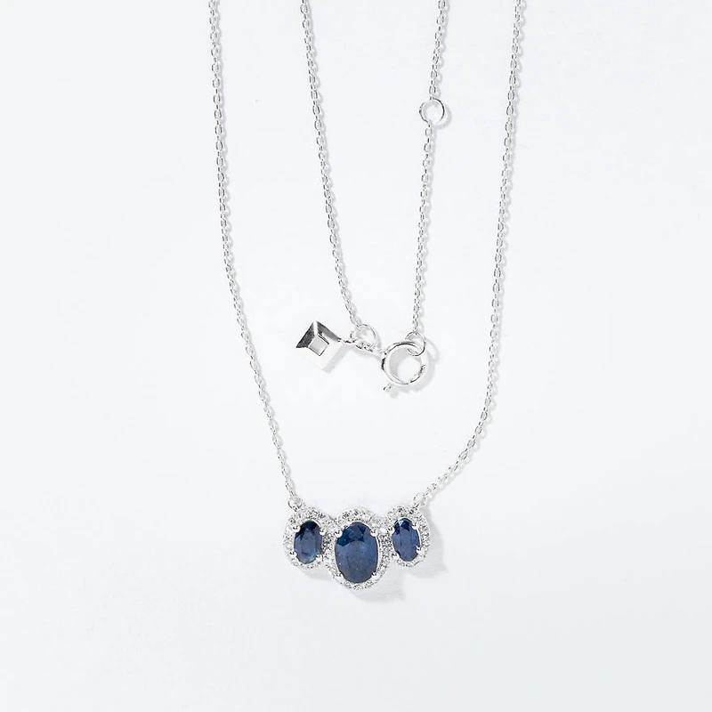 Sapphire and Diamond Pendant Necklace in 10K White Gold