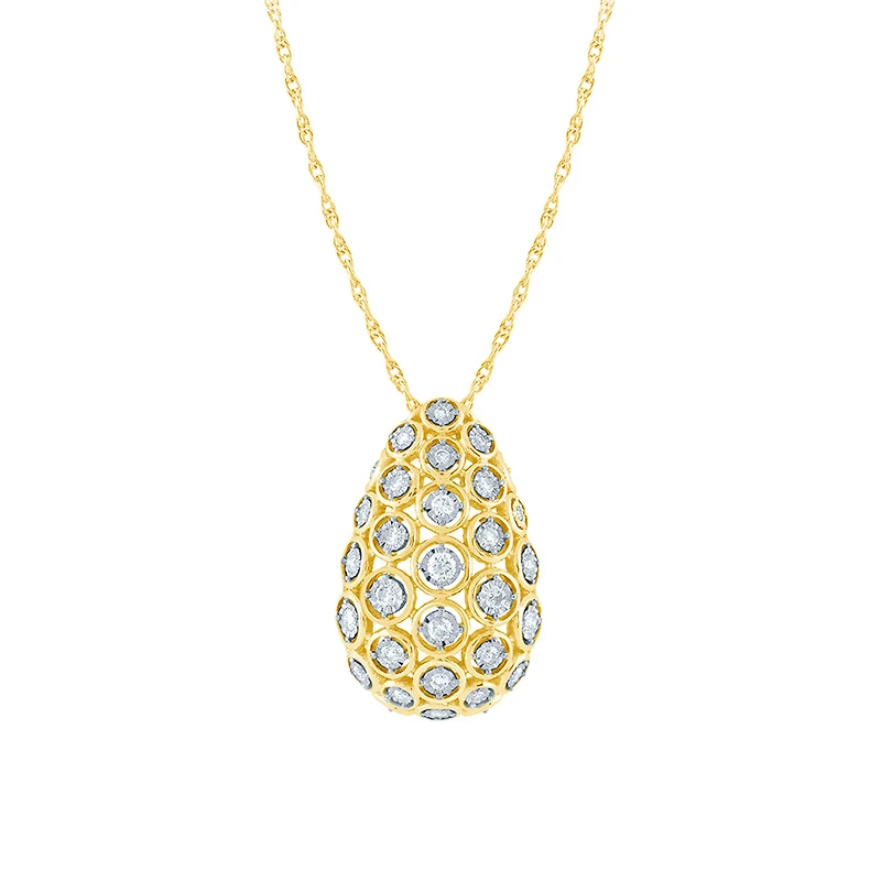 Euro-Design Domed Diamond Necklace in 10K Yellow and White Gold (0.50