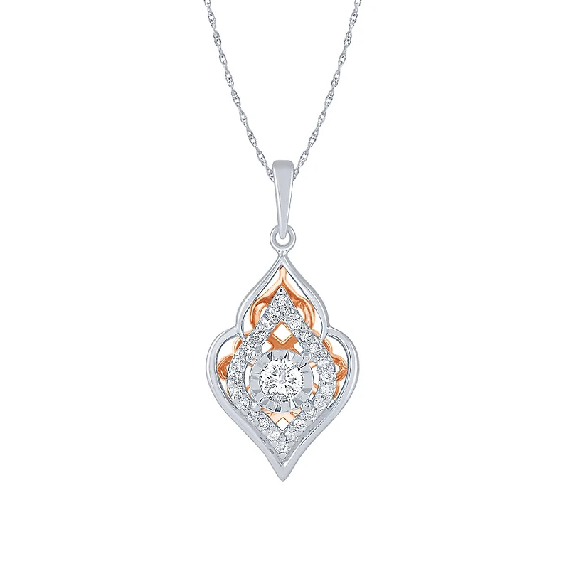 -Evelyn- Diamond Cluster Pendant Necklace in 10K White and Rose Gold (