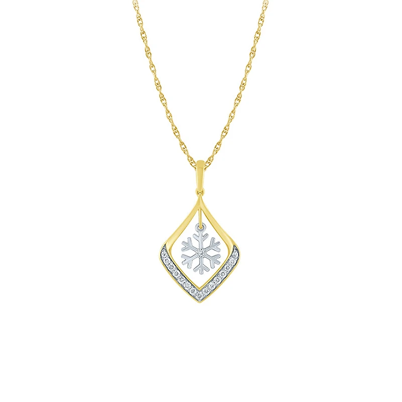 Snowflake Diamond Pendant Necklace in 10K Yellow and White Gold (0.12