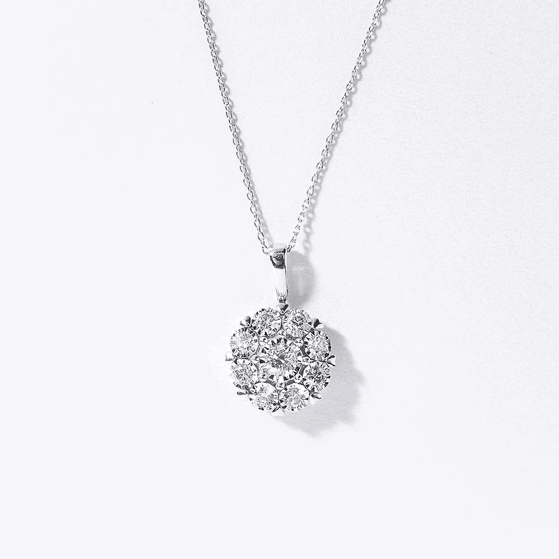 Diamond Cluster Pendant Necklace with Hidden Heart Motif in 10K White
