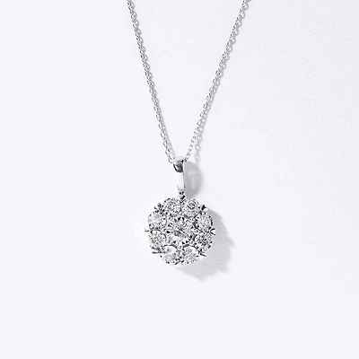 Diamond Cluster Pendant Necklace with Hidden Heart Motif in 10K White