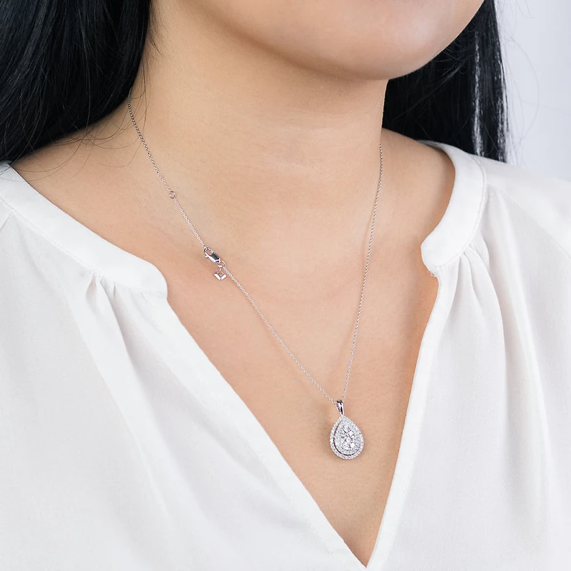 - Elise - Pear Shaped Diamond Cluster Pendant In 10K White Gold (0.50