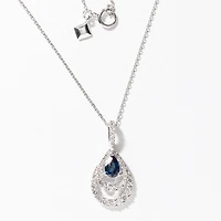 Sapphire and Diamond Pendant Necklace in 10K White Gold