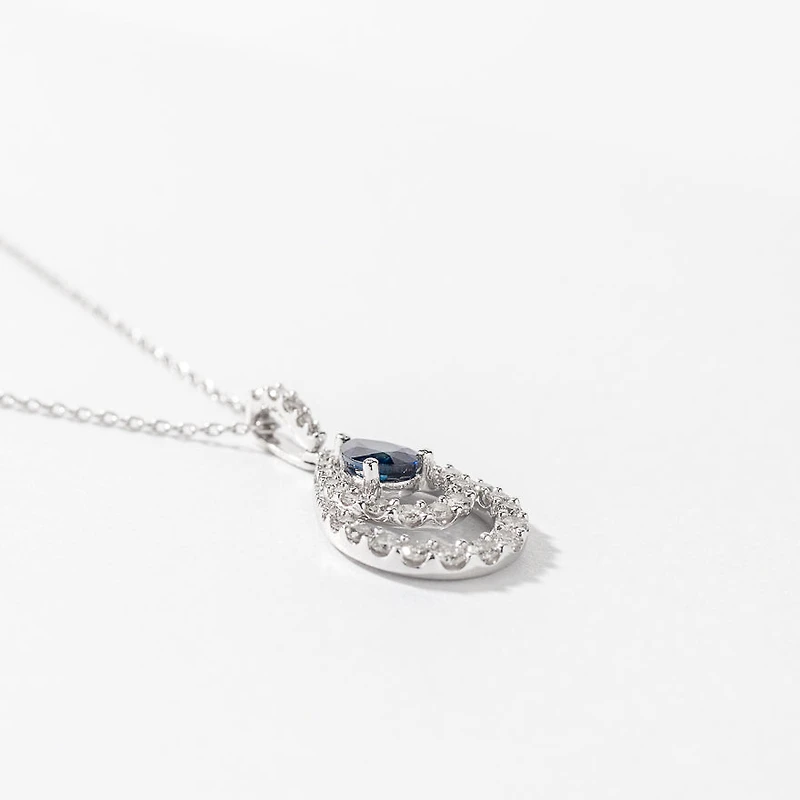 Sapphire and Diamond Pendant Necklace in 10K White Gold
