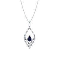 Pear Shape Sapphire and Diamond Pendant Necklace in 10K White Gold