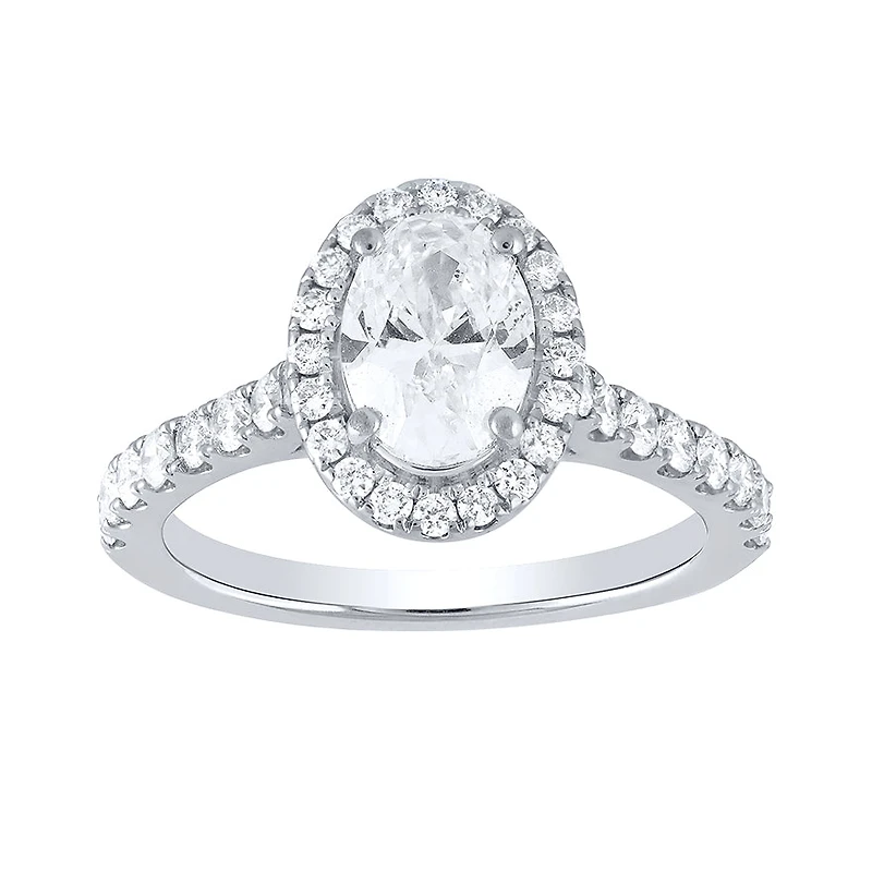 Oval Cut Diamond Halo Engagement Ring 14K White Gold (1.38 ct tw)