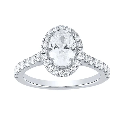 Oval Cut Diamond Halo Engagement Ring 14K White Gold (1.38 ct tw)