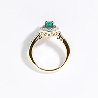 Double Halo Emerald and Diamond Ring 10K Yellow Gold