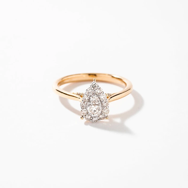 Pear Shape Diamond Cluster Ring 10K Yellow and White Gold (0.40 ct